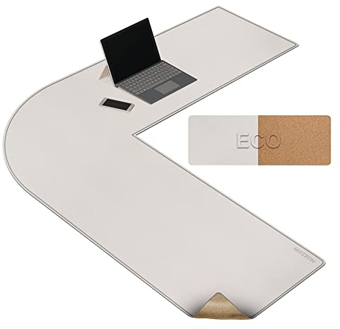 MAIDERN Ecke Schreibtischunterlage Leder & Kork,120x120x40cm Zweiseitig Tischunterlage, L-förmige extra große Mauspad,wasserdichte Schreibtischschutz,Büro und Zuhause Tischunterlage (Weiß)