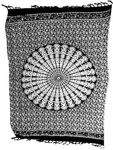Generisch Sarong Pareo Mandala Maya II Weiss auf schwarz/große Auswahl schönste Farben/Wickelrock Strandtuch Sauna-Tuch Wickelkleid Schal Bademode mode Sommermode/aus 100% Viskose, Einheitsgröße