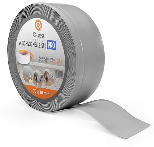 Quest Plinthe Souple - 70 mm x 20 mm - Plinthe en PVC de finition, Baguette de finition - Pour murs, sols – PVC, flexible, imperméable, décorative (Gris, 1m)