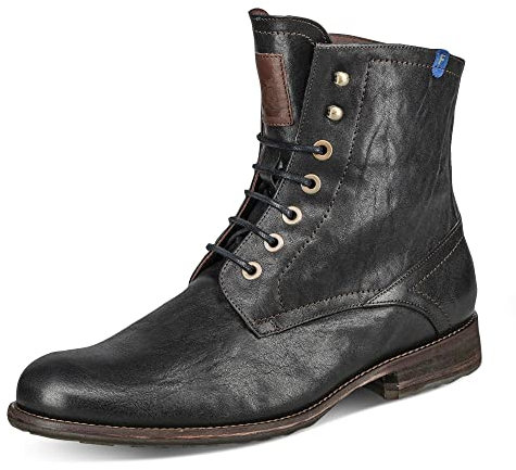 Floris van Bommel Herren Winterstiefel Schuhe Ferri Schnürstiefelette Glattleder Elegant Freizeit uni Ferri Schnürstiefelette Leder Lammfell Warmfutter Gefüttert Schwarz