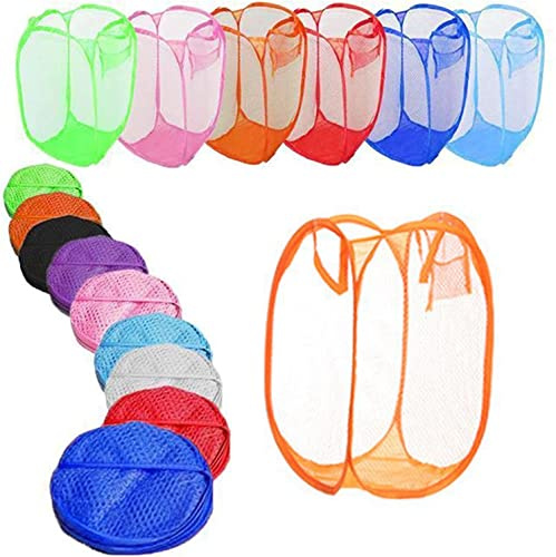 WARESHARK Laundry Bag Pop Up Washing Foldable Laundry Basket Bag Mesh Hamper Storage Storage Organiser Organizer for Laundry Room, Bathroom, Kids Room, College Dorm or Travel (Orange)