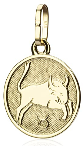 NKlaus Kettenanhänger kleines Sternzeichen Stier 585 Gold 12,3mm Glanz Zodiak Horoskop 9577