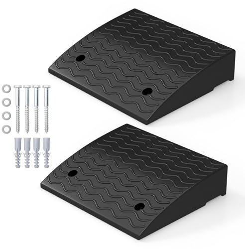 GiantexUK 2PCS Rubber Kerb Ramps, Lightweight Anti-Slip Curb Ramps, Plastic Threshold Ramp Kit for Driveway, Sidewalk, Car, Scooter, Bike and Motorcycle (48 x 42 x 11.5cm)