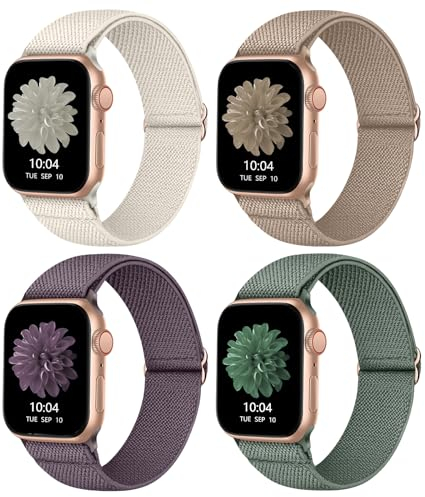 CCnutri Elastisches Nylon Loop Armband Kompatibel mit Apple Watch 38mm 40mm 41mm 42mm 44mm 45mm 46mm 49mm, Stoff Geflochten Sport Band Damen Herren für iWatch SE Serie 10 9 8 7 6 5 4 3 2 1, 4 Stück