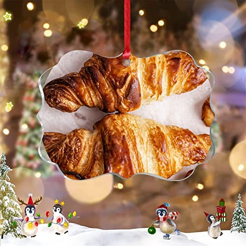 Croissant Weihnachtsschmuck Lustige Lebensmittel Ornamente für Weihnachtsbäume Personalisierte Weihnachtsschmuck 2022 Transparentes Acryl Hängende Ornamente Andenken Neujahr Geschenke