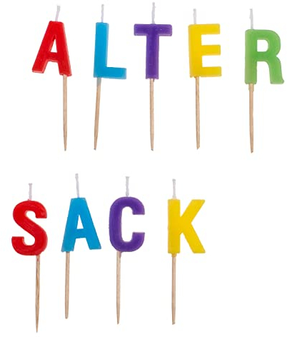 Kuchenkerze Tortenkerze Buchstabenkerzen 9-teilig Alter Sack Echtwachs Bunt Kuchendekoration