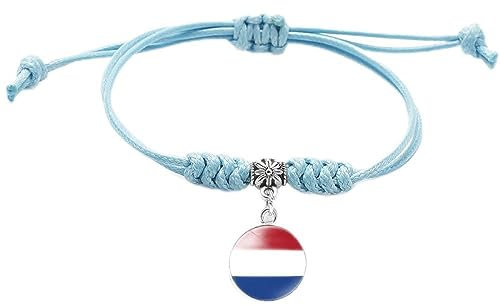 LODMLOER 3 Stücke Niederländische Flagge Armband, Einfaches Mehrfarbiges Handgemachtes Geflochtenes Armband, Verstellbares Niederländisches Armband Schmuck Geschenk Für Männer Frauen Kinder,Blau,28Cm