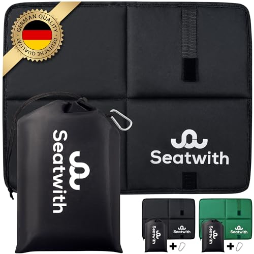 Seatwith® Gedächtnisschaum Sitzkissen Outdoor - Wärme und extremen Komfort mit Outdoor Sitzkissen Wetterfest (45x35cm) - Thermo Sitzkissen Outdoor Faltbar für Camping, Stadion und Wandern (Schwarz)