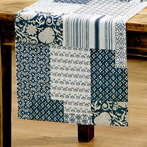 Tischdecke Stofftischdecke aus 100% Baumwolle mit Saumrand Eckig 130 x 160 cm Delphi blau Gartentischdecke Wasserabweisend