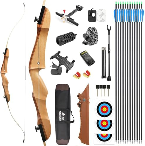 Bogenschießen Recurve Bogen Set für Anfänger Erwachsene 66 68 70 Holzbogen Jugend Bogen Set 14-40lbs Takedown Langbogen Jagd Bogen für Rechtshand Sportbogen (68-36lbs, Bogenset 2-Weiß gliedmaßen)