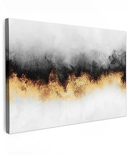 MuchoWow© Wandbilder Groß 120x80 cm XXL Wohnzimmer Wanddeko Schlafzimmer Zimmerdeko Fotowand Zimmer Goldene Deko Wand Dekoration Wall Art Bild Gold - Schick - Abstrakt - Schwarz und Weiß - Luxe