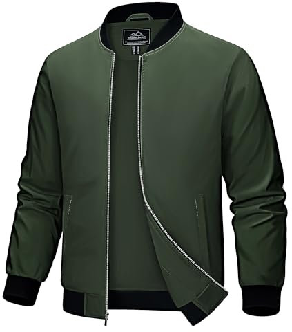 MAGCOMSEN Herren College Jacke Herbst Casual Übergangsjacke Stehkragen Outdoor Bomberjacke Herren Dünne Pilotenjacke Basic Atmungsaktiv Mantel Armeegrün 3XL