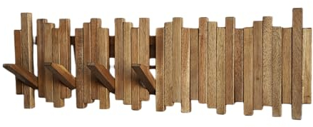 GOGREEBELL Klaviergarderobe aus Naturholz, Wandmontage, Wandhalterung, herunterklappbare Wandhaken, 7 Haken, Eingangs-Wandkunsthaken, aus Akazienholz (Holzwachs, Ölbeize, hellbraun)