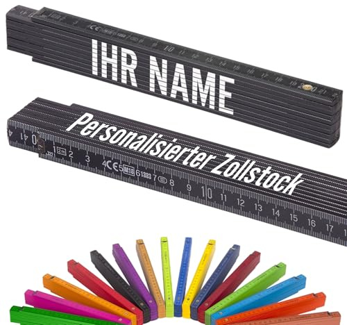 Metrie™ Zollstock - PERSONALISIERT – Gliedermaßstab | Meterstab, Maßstab - 2m - Schwarz - Duplex Teilung, Hergestellt in der EU – Druck mit Namen, Wunsch-Text für Handwerker | BLOCK 52-1 Stück