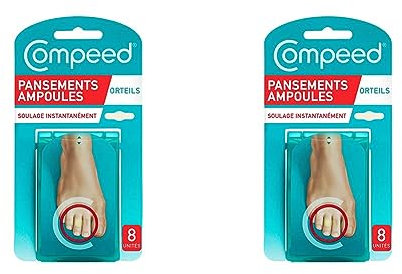 Compeed Mixte Compeed 8 Pansements Ampoules Hydrocolloïdes Soin des Pieds 5,1 x 1,7 cm, Caoutchouc, Beige (Lot de 2)