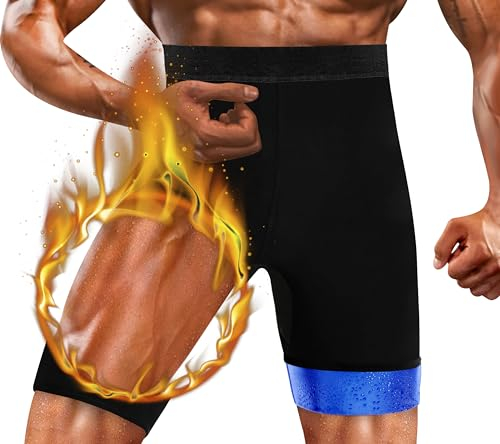 MOLLDAN Saunahose für Herren, wärmeisolierend, Sweat-Shorts, Workout-Strumpfhosen, Mesh-Schritt, hohe Taille, Blaues Futter., X-Large
