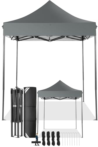 COBIZI Faltpavillon 2x2 Wasserdicht Stabil Winterfest ohne Seitenwand,Pop Up Pavillon Partyzelt,Sonnenschutz Gartenpavillon,Pavillon Faltbar mit Handtasche(2 mal 2m Grau)