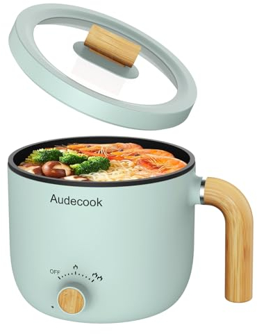 Audecook Elektrische Hot Pot, 1.5L Tragbare Mini Antihaft Multikocher, Schneller Ramen Kocher, Travel Electric Bratpfanne mit Duale Leistungssteuerung für Steak/Suppe/Ei/Hafer(Grün)