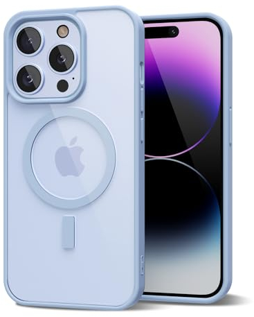 oakxco for iPhone 14 Pro Max Case Clear Magnetic Compatible with Magsafe, Thin Slim Transparent Non Yellowing, Hybrid Soft Silicone Bumper & Hard Plastic Protective Cover for Women, Light Blue