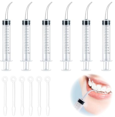5 Pezzi Siringhe Dentali Siringa,Siringa Per Risciacquo,Siringa Odontoiatrica,Siringhe per Irrigazione,Siringhe 12 ml con Punta Curva, Con 6 specchi a bocca,per Pulizia delle Cure Dentistiche