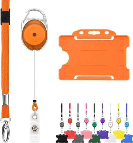 Trio Orange Ausweishülle Namenschilder mit Schlüsselbänder Badge Kartenhalter aus Plastik Ausweishalter Schlüsselanhänger Set Schlüsselring Retractable Reel mit Yoyo Clip ID Card Holder Abzeichen 10pc
