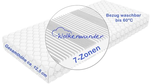 Wolkenwunder Wellflex Multi 7-Zonen-Schaum-Matratze I Bezug waschbar I hygienisch I pflegeleicht (weich, 90 x 200 cm - 12,5 cm)