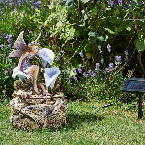 Solar Powered Liliana Cascade Fountain – Fairy Design Colourful Decorative Outdoor Garden Cascading Water Feature for Patio, Decking, Balcony, Lawn, Yard - Measures H45 x W32 x D27cm