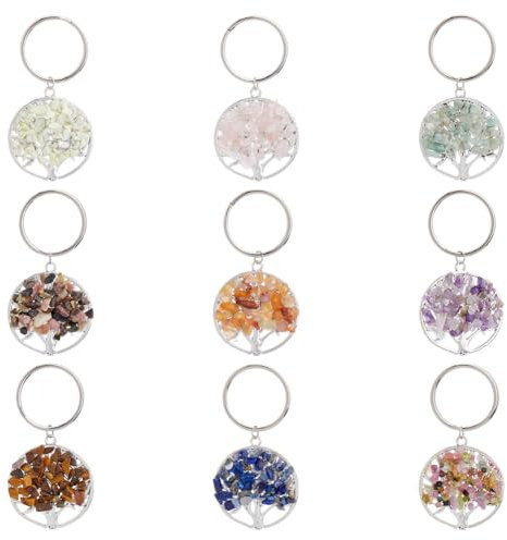SUPERFINDINGS 36 Pz 9 Colori Albero Della Vita Portachiavi Platino Albero Portachiavi Pietra di Cristallo Portachiavi Charms Collana Albero Della Vita Cristalli Pietra Preziosa Portachiavi Auto