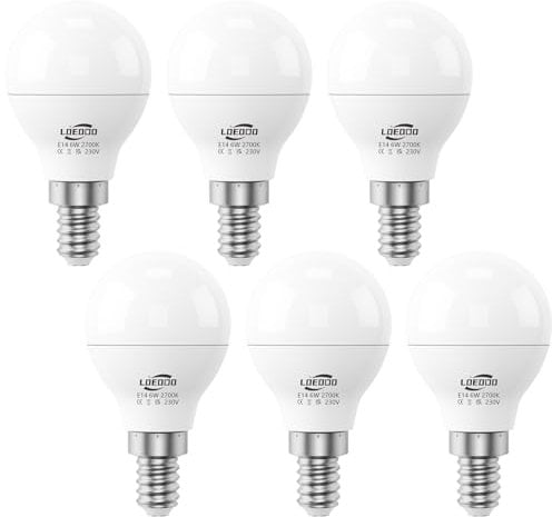 LOEODO E14 LED Bulbs 40W Equivalent, 6W Screw Light Bulb, 470 Lumens, 2700K Warm White, Golf Ball Bulbs, Non-Dimmable, Pack of 6