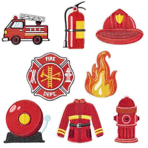 Kirako Aufnäher zum Aufbügeln, Motiv: Feuerwehrmann, Feuerwehrmann, Feuerwehrmann, Feuerwehrmann, Rollenspiel, Kostüm, Basteln, Geschenk für Kleidung, Rucksack, Hut, 8 Stück