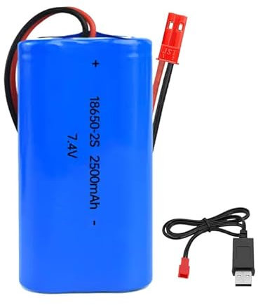7.4V 2500mAh Li-ion 18650 Battery Pack Replacement Rechargeable Battery Pack With JST-2P USB Charger Cable for RC Airplane DIY, Fishing lights,Doorbell, etc.