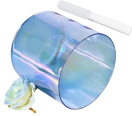 Alchemy Kristall-Tibetische Schale mit blauem Weltraumlicht, 8 Zoll, tibetische Klangschale mit Chakra-Klang, Geschenk für Yoga, Meditation und Klangheilung, mit Acryl-Schlagzeug und gratis O-Ring