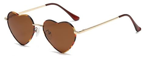 qinqilanqi-S Polarisierte herzförmige Sonnenbrille Damen Männer Hippie Brille Vintage Liebe Sonnenbrille für Festival Party Gold Metallrahmen mit UV-Schutz (Gold gerahmter Leopardenmuster/tee)