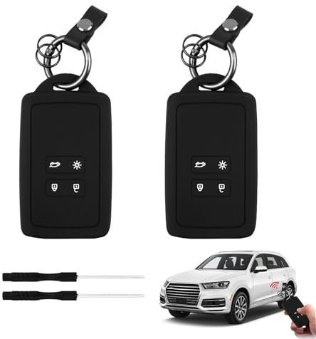 Etui Carte pour Renault Dacia à 4 Boutons, 2pcs Coque de Protection 2 Pcs Porte-Clés 2 Pcs Gadgets Protège Clé Voiture en Silicone Accessoire Protecteur pour Clio/Espace 5/Master Bus/Talisman