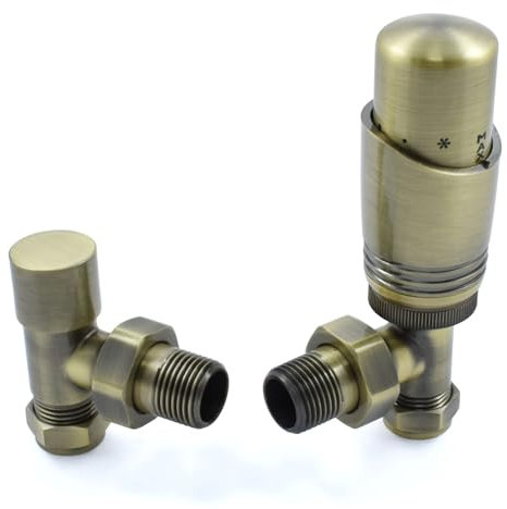 Thermostatic Radiator Valve Angled TRV – Zeta (Antique Brass)