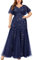 MISSMAY Women's Plus Size Sequins Lace Tulle Sweetheart Neck Ruffle Sleeves Formal Evening Party Maxi Dress (0XL, Navy Blue)