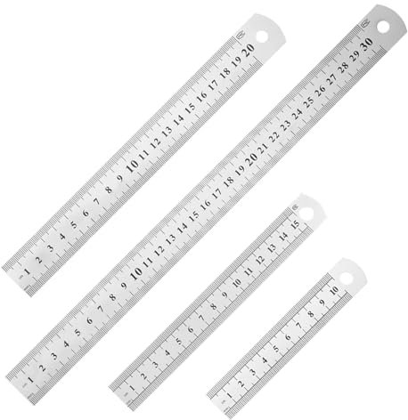 4 Stück Edelstahl Lineal Präzisions Metall Lineal Set 10cm/15cm/20cm/30cm Doppelseitenskala Kante Stahllineal mit Messwerkzeug Gerader Rand für Engineering Lehre Zeichnungen Büro