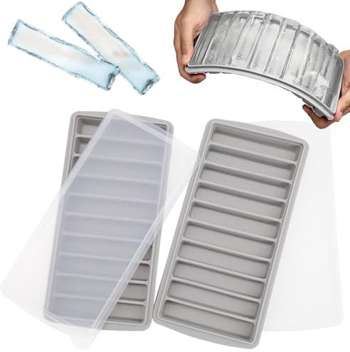 JJQHYC 2 Pack Silicone Ice Cube Tray Long Ice Tray for Water Bottle, BPA Free, Easy Release Ice Cube Moulds with Lid