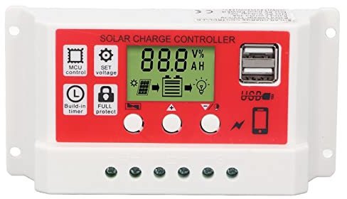 Contrôleur de charging Solaire 12V 24V Chargeur de Batterie au Lithium PWM avec écran LCD Double USB 5V 2.5A Regulseur de charging Photovoltaïque (10A) (20A)