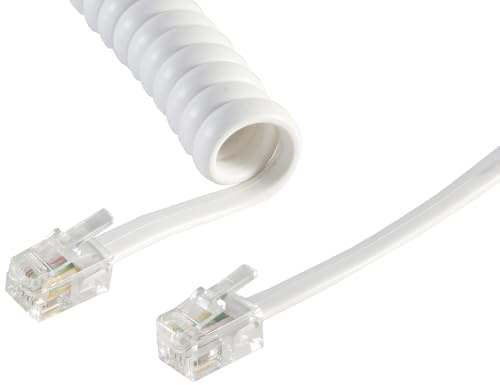 1aTTack.de 1x 2m - Telefonkabel RJ10 (auch RJ9, RJ22 genannt) Stecker Hörer Spiralkabel Telefonhörerkabel Telefonstecker RJ10 Kabel Festnetztelefon Telefonhörer Telefon Kabel weiß