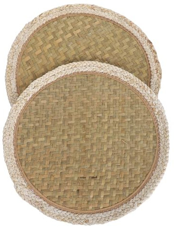 CIYODO 2pièces Dessous De Plat Bambou Tissé Sets De Table Ronds Rustiques Isolants Thermiques pour Casseroles Assiettes Et Tasses