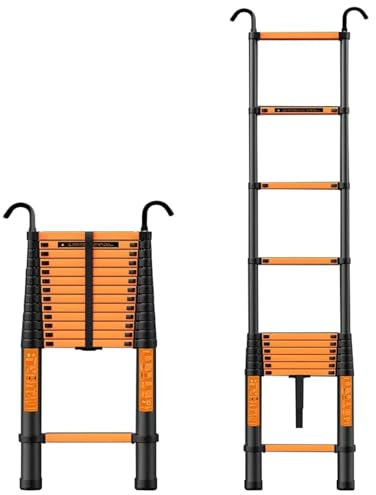 Telescopic Ladder Heavy Duty Telescopic Ladder 8m/7m/6m/5m/4m/3.5m/2.7m Folding Telescopic Extension Ladder Aluminium With Hooks Black(Size:3.5m/11.5ft)