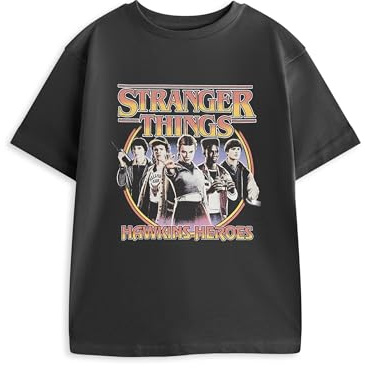 Stranger Things T-Shirt for Kids | Options for Boys and Girls | Hellfire Club, Hawkins Heroes, Demogorgon, Hawkins Tigers, The Upside Down, Eleven | Netflix Merchandise Charcoal