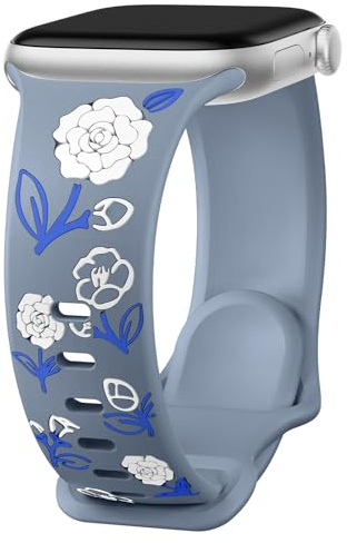 Sport Silicone Strap for Apple Watch Straps 40mm 42mm 41mm 38mm Women | Floral Engraved, Soft & Breathable, Waterproof & Anti-Sweat, Sport Band for iWatch 11 10 9 8 7 6 5 4 SE 3/2/1