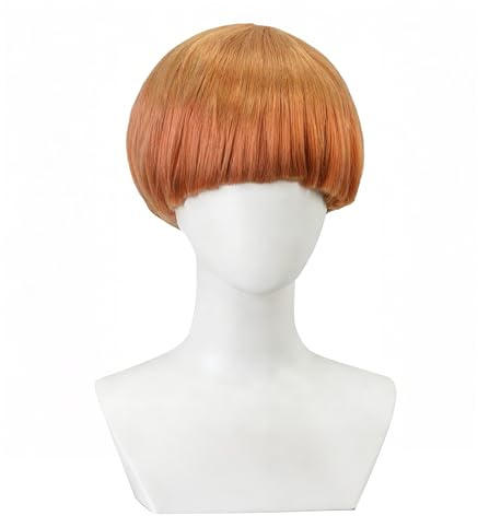 CATMEYE Ginger Bowl Cut Wig for Men & Women, Short Mushroom Wig with Headband, Heat-Resistant Synthetic Fibre, Adjustable Cap 20–22 inch, 60s 70s 80s Fancy Dress for Halloween & Cosplay (orange)