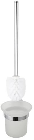 Wandmontierte Toilettenbürste mit Halter, Chrom und Glas, Weiß, Edelstahl, 240mm Länge, Badezimmer Zubehör