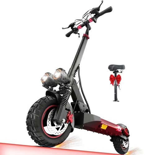 Electric Scooter for Adults, 48V 15Ah Battery 35-45KM Range, 10 Off-Road Pneumatic Tires, Dual Suspension Folding E-Scooter with Side Lights LCD Display Max Load 150kg