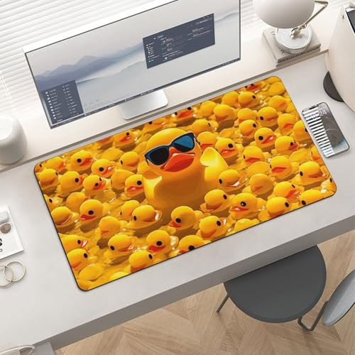 Waterproof Desk Pad 24x12 in Non-Slip Rubber Base Rubber Duck Desk Mat for Keyboard and Mouse Foldable Gaming Mousepad Large Protector for Computer Laptop Remote Work Home Office