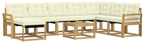 vidaXL Outdoor-Sofagarnitur mit Kissen 9 pcs Weiß und Creme, Modernes Garten-Sofa-Set, wetterfeste Möbel, strapazierfähige Couch, perfekte Sitzgelegenheit am Pool