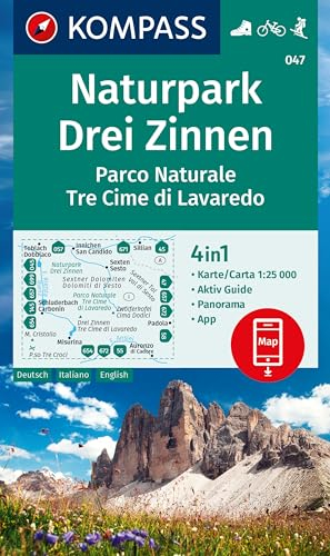 KOMPASS Wanderkarte 047 Naturpark Drei Zinnen, Parco Naturale Tre Cime di Lavaredo 1:25.000: 4in1 Wanderkarte mit Aktiv Guide und Panorama inklusive ... in der KOMPASS-App. Fahrradfahren. Skitouren.
